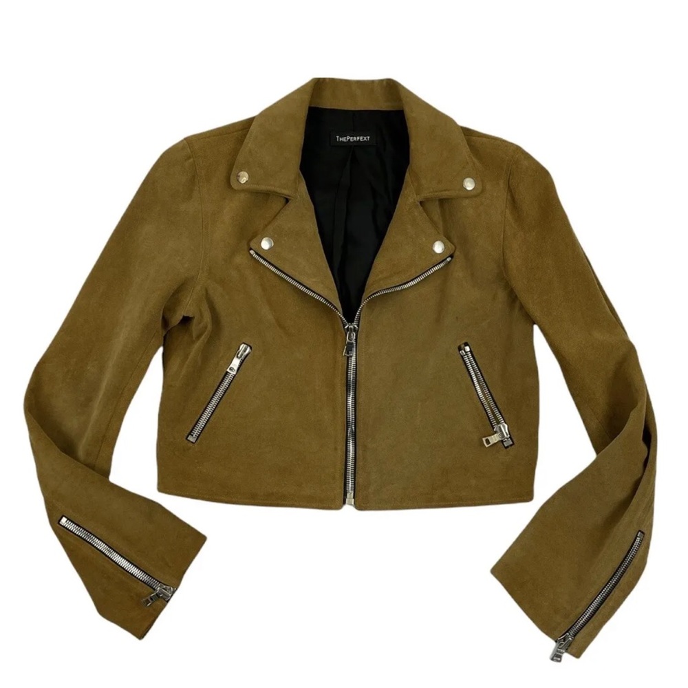 The PERFEXT Leather Suede Jacket Womens Large Brown Elyse Walker Zipper